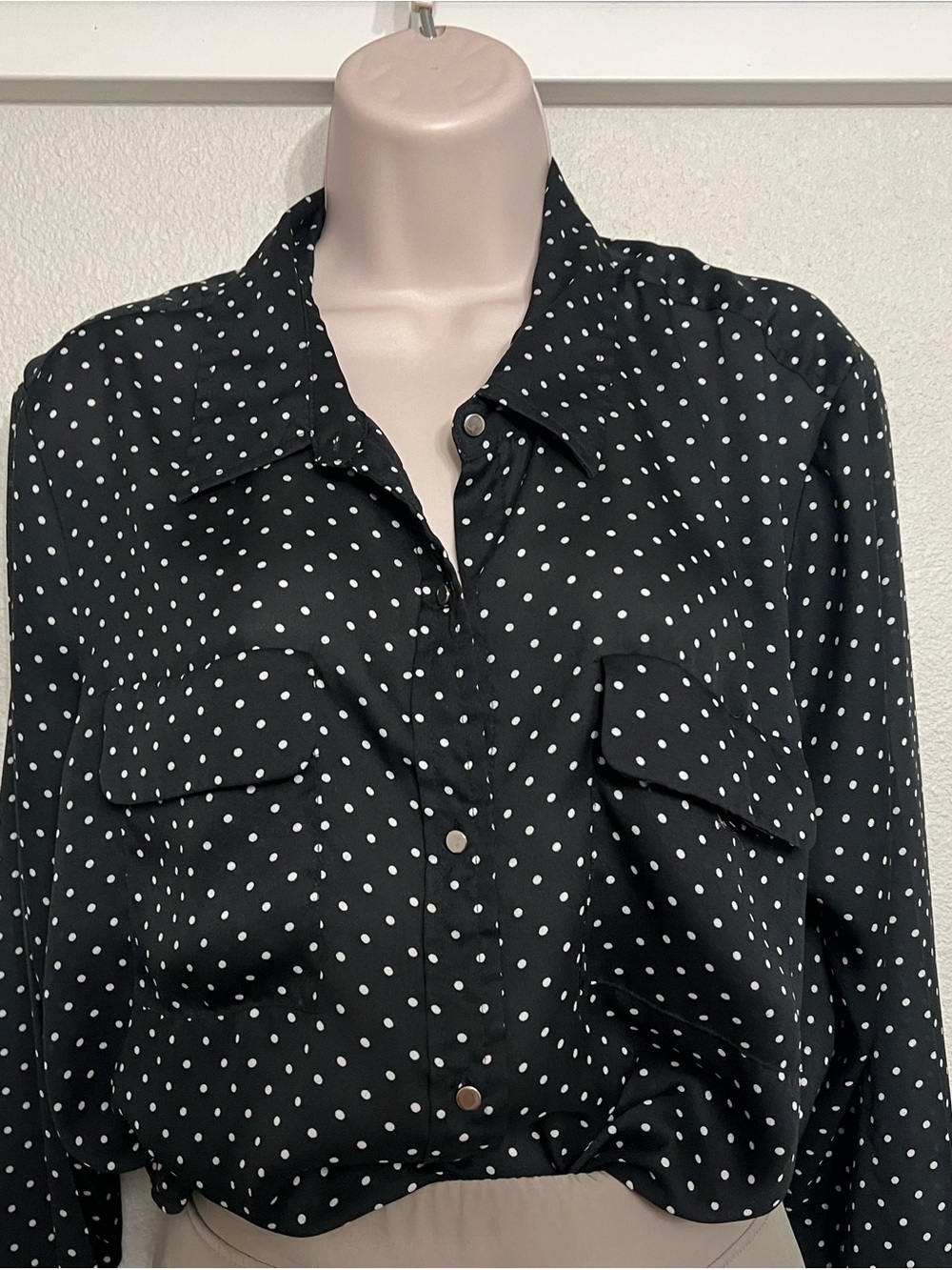 Liz Claiborne Black Blouse with White Polka Dots